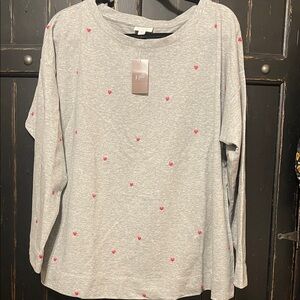 J. Jill Gray Top with Pink Heart Accents
